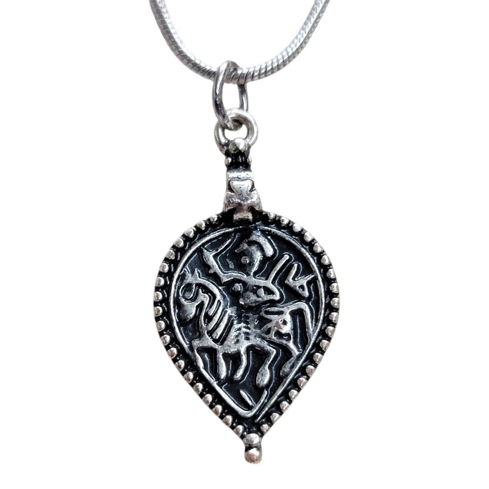 Vintage Indian Rajasthani Rider Horse Amulet Pendant Tribal Snake Chain Silver